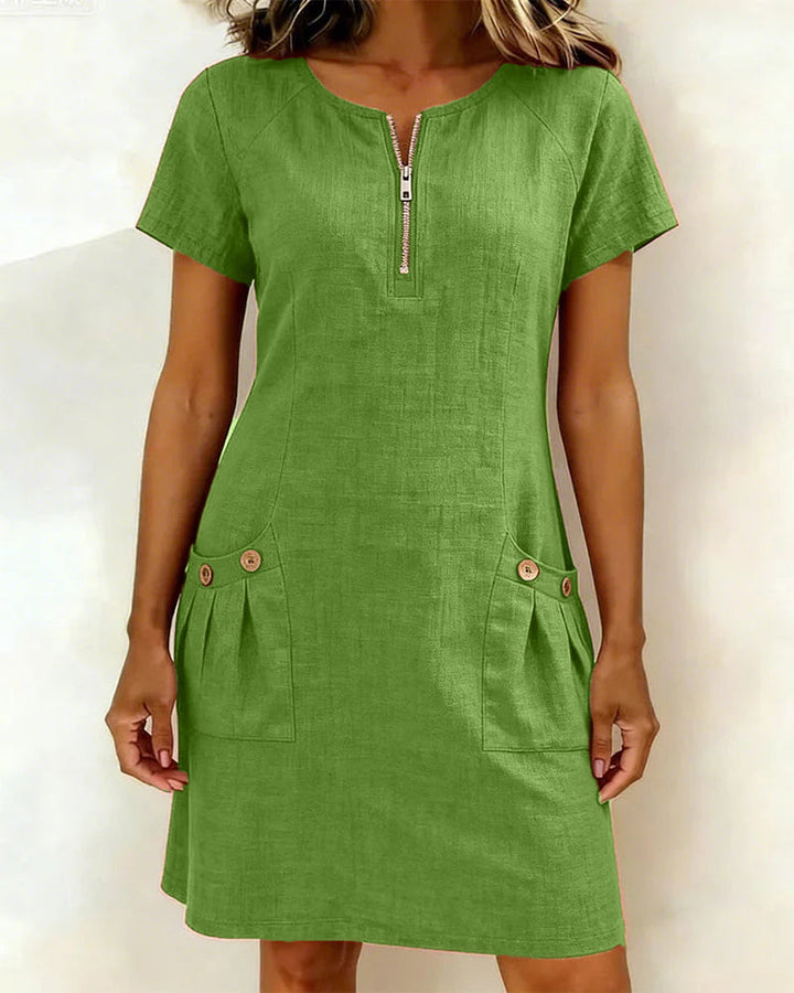 Noelia™ - Elegant Front Zipper Pocket Dress