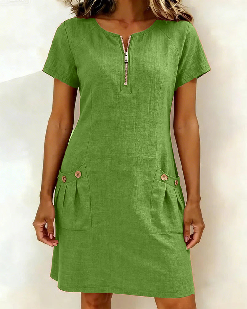 Noelia™ | Elegant Front Zipper Pocket Dress