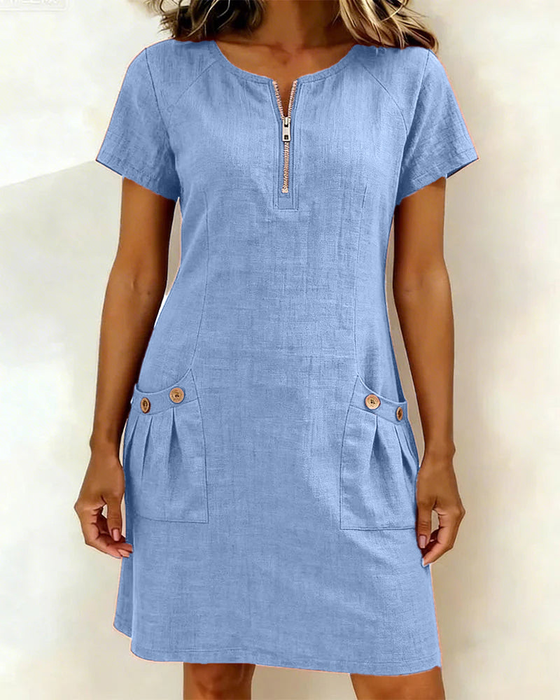Noelia™ | Elegant Front Zipper Pocket Dress