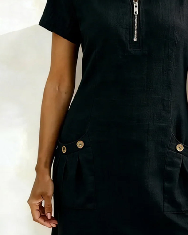 Noelia™ | Elegant Front Zipper Pocket Dress