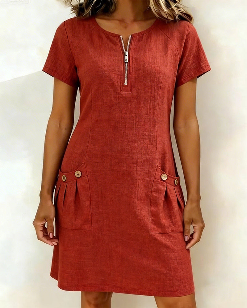 Noelia™ | Elegant Front Zipper Pocket Dress