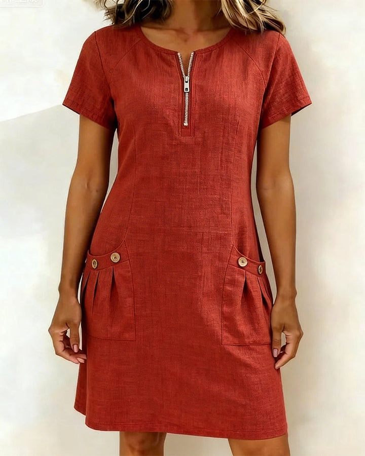 Noelia™ | Elegant Front Zipper Pocket Dress