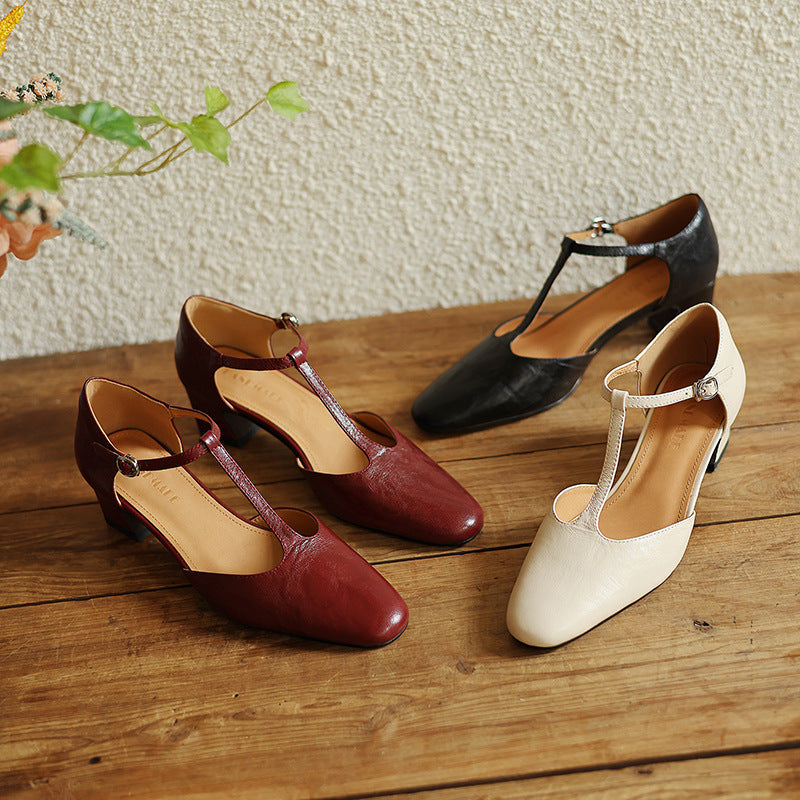 Jocelyn | Leather T-Strap Block Heels