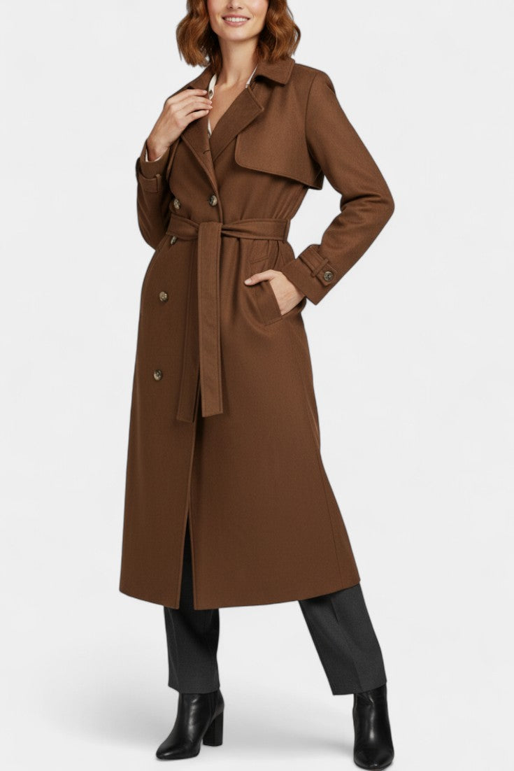 Leelie Adjustable Belted Maxi Trench Coat in Synthetic Suede