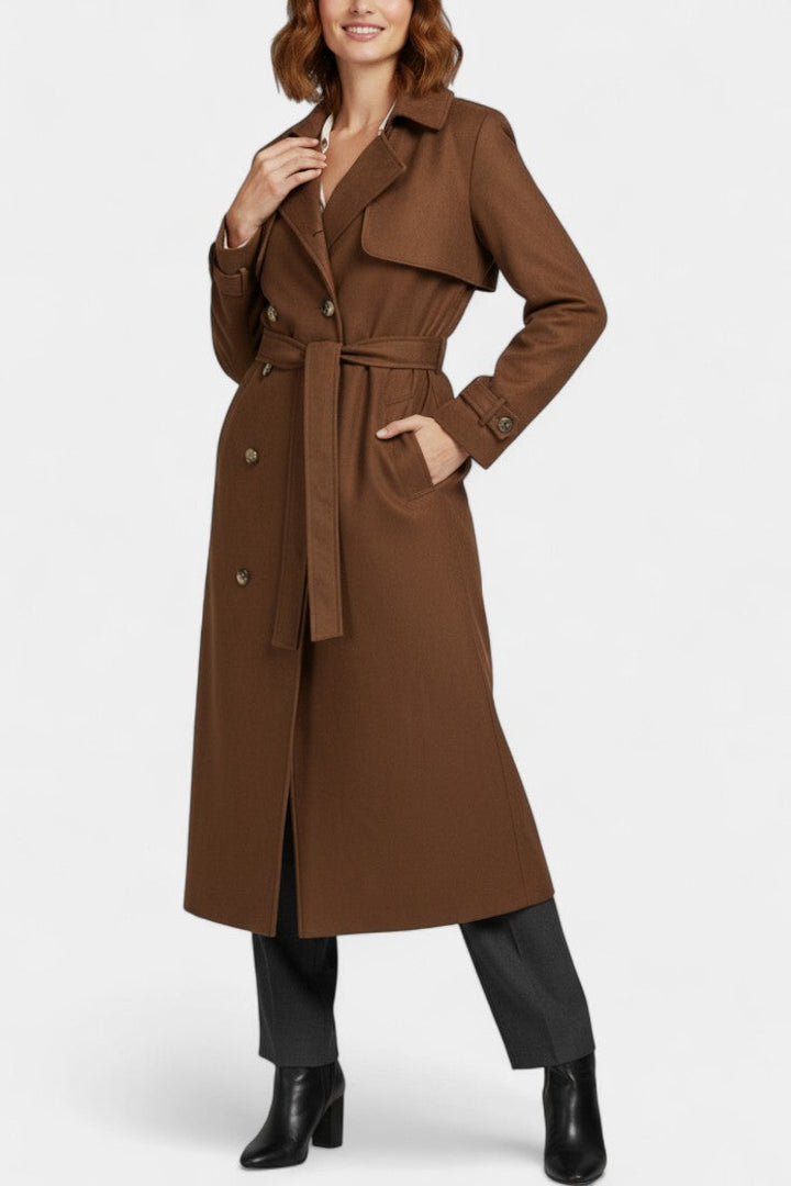 Leelie Adjustable Belted Maxi Trench Coat in Synthetic Suede