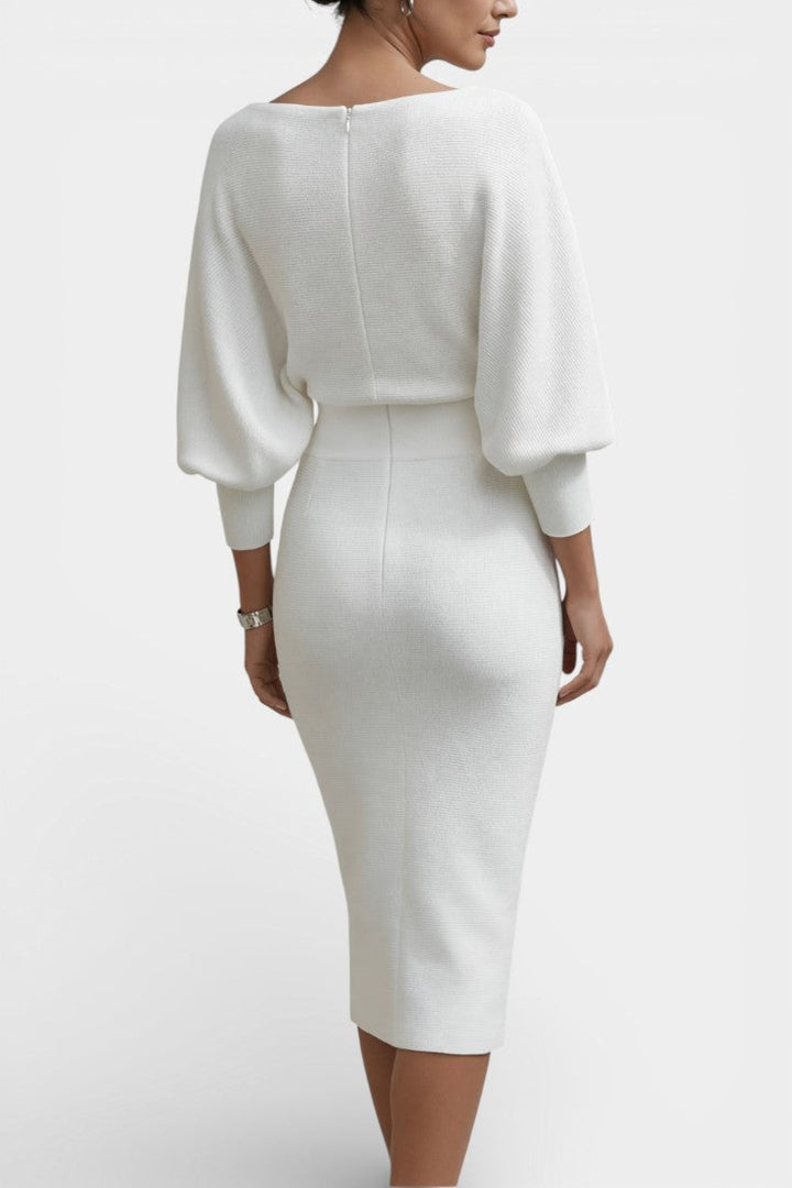Marjolaine Batwing Sleeve Draped Midi Dress