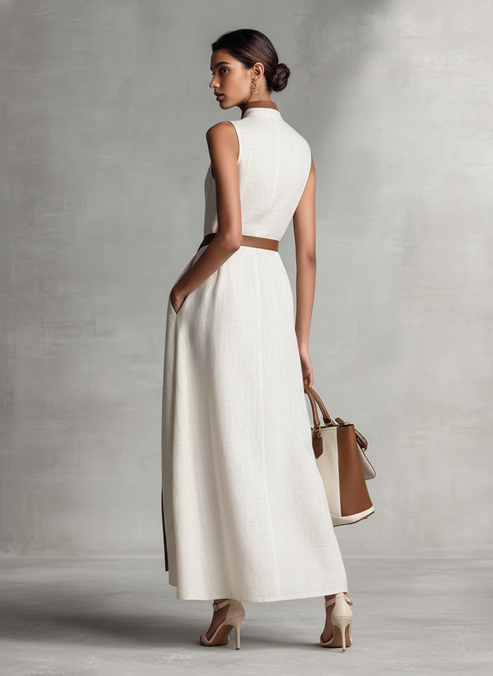 Maxi Dress Sleeveless with V-Neck and Tie Waist for Women