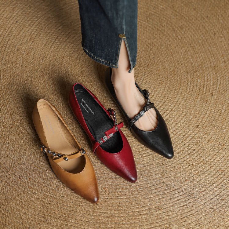 Stacy Genuine Leather Pointed Toe Flats