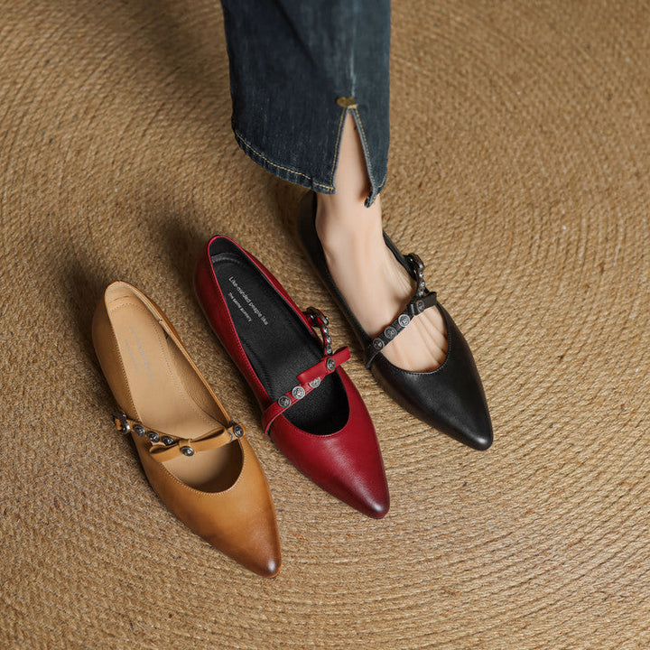 Stacy Genuine Leather Pointed Toe Flats