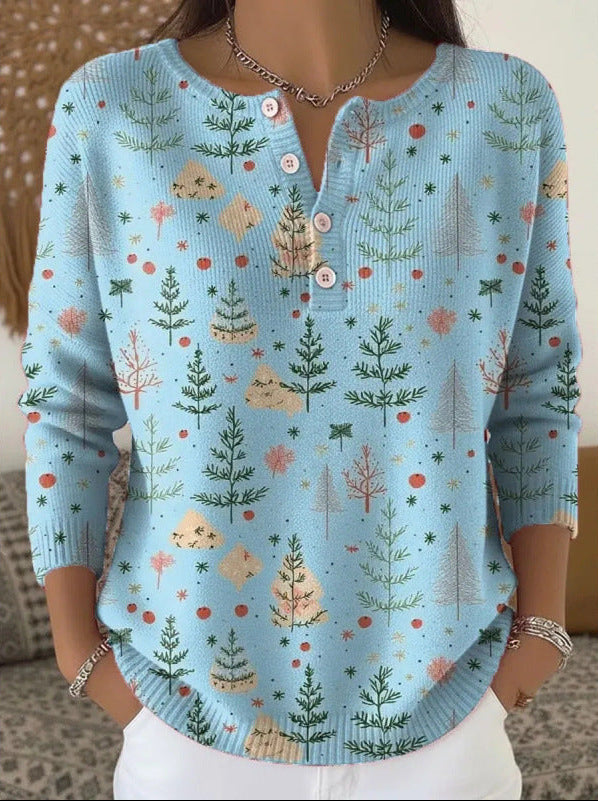 Kirsten | Christmas Print Henley Sweater