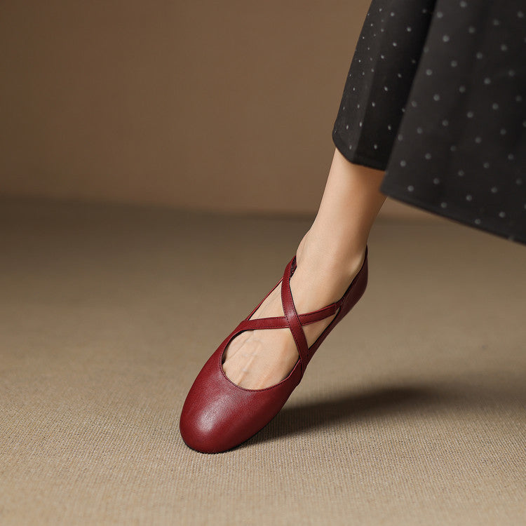 Muriel | Cross-Strap Leather Flats