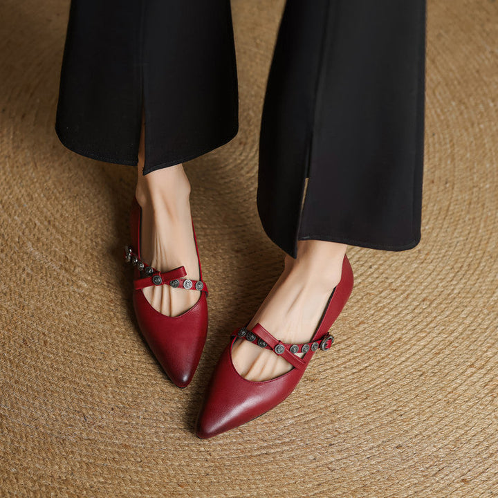 Stacy Genuine Leather Pointed Toe Flats