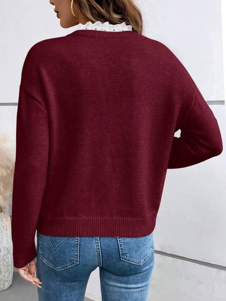 Henrietta | Lace-Trim French Collar Knit Top