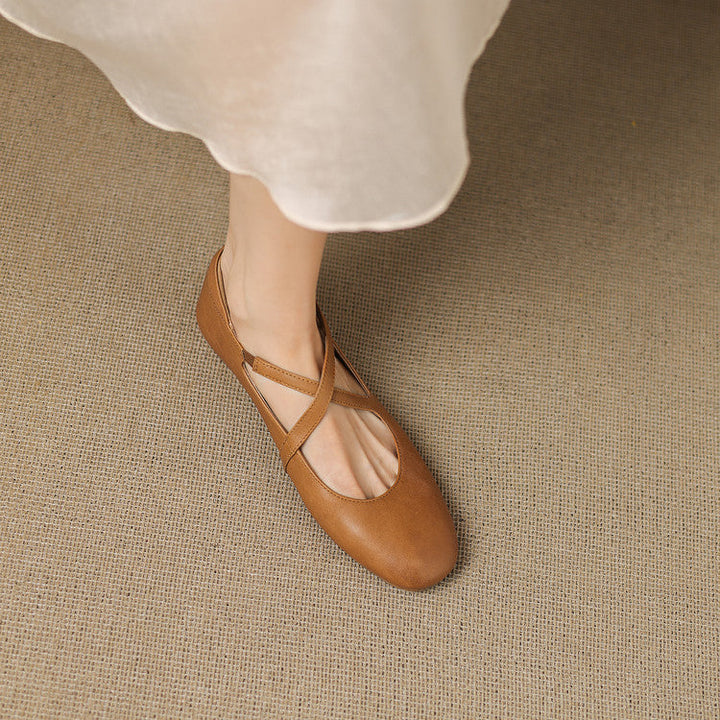 Muriel | Cross-Strap Leather Flats