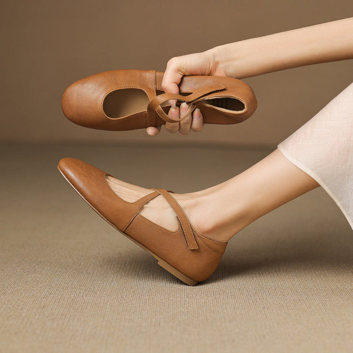 Muriel | Cross-Strap Leather Flats