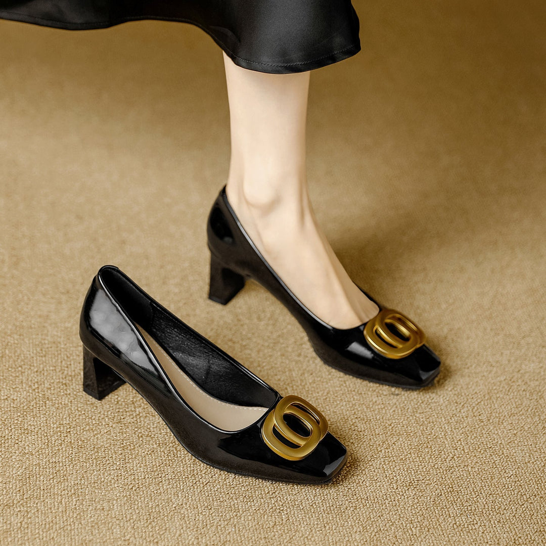Leona | Block-Heel Pumps With Gold Trim