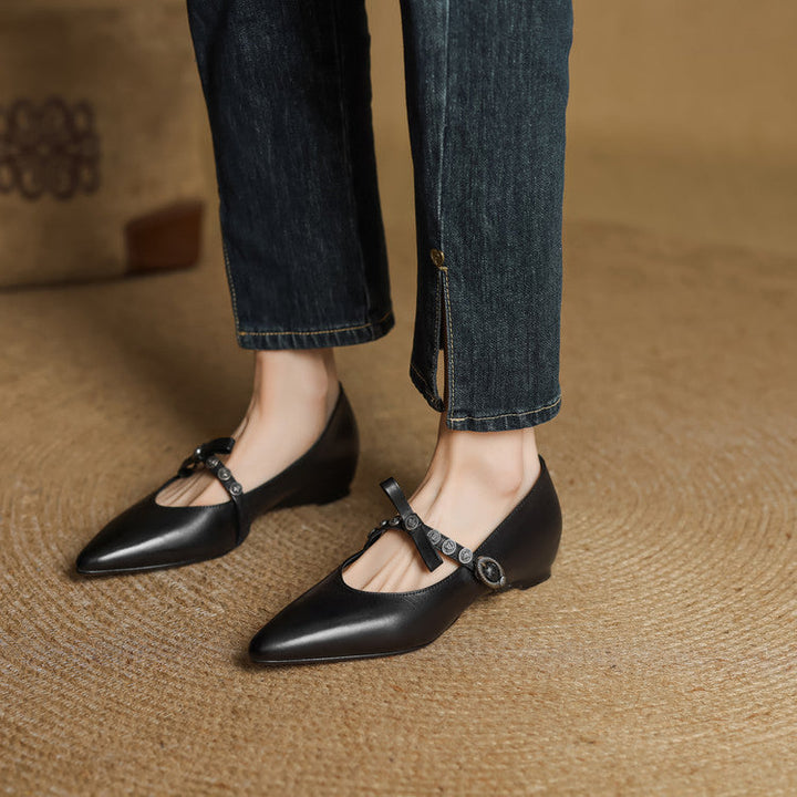 Stacy Genuine Leather Pointed Toe Flats