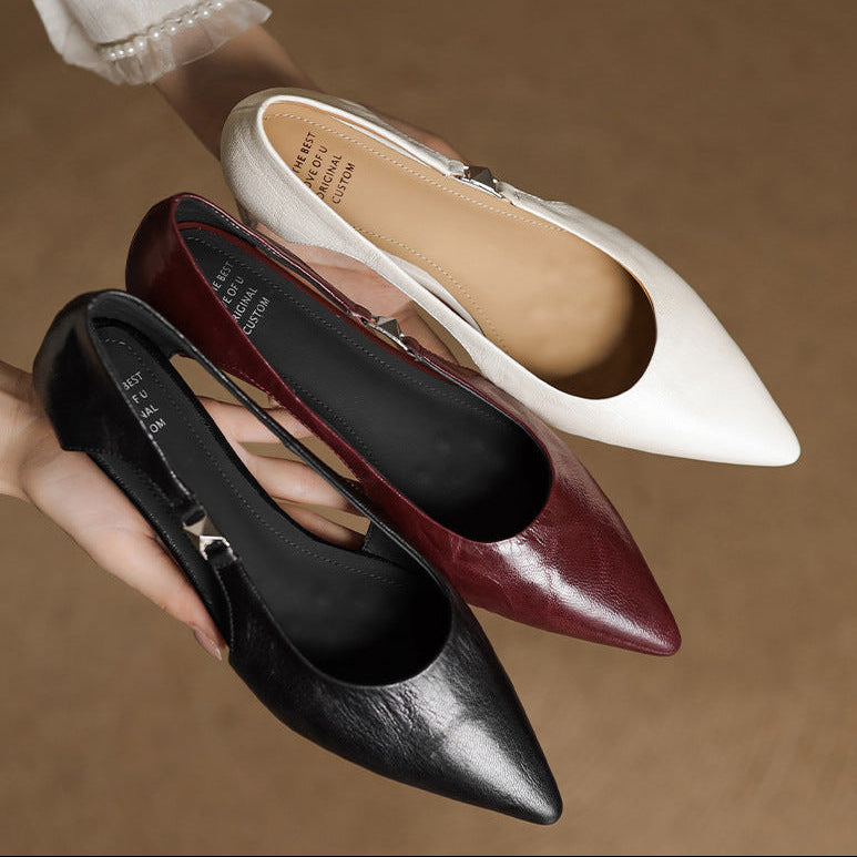 Zephy Genuine Leather Pointed Flats