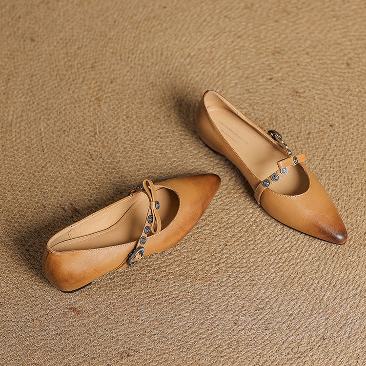 Stacy Genuine Leather Pointed Toe Flats