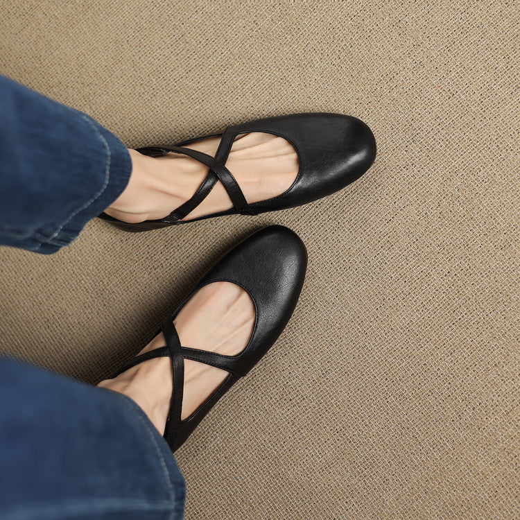 Muriel | Cross-Strap Leather Flats