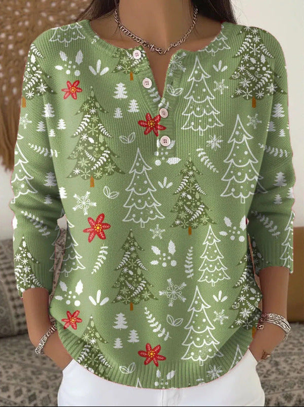 Kirsten | Christmas Print Henley Sweater
