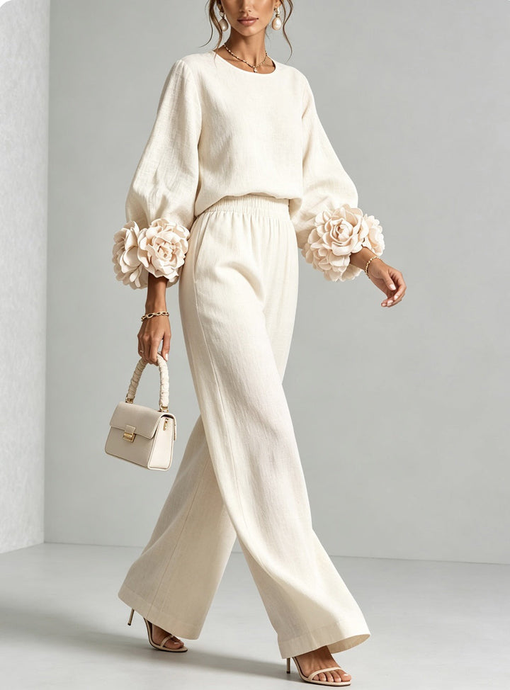 Rosabel | Floral Cuff Two-Piece Set White