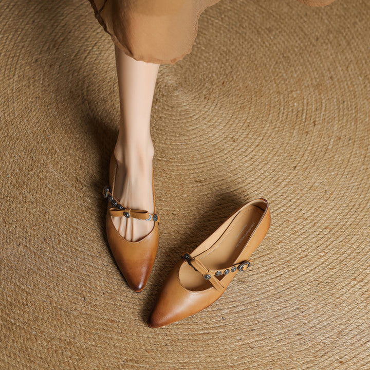 Stacy Genuine Leather Pointed Toe Flats