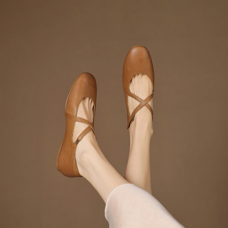 Muriel | Cross-Strap Leather Flats