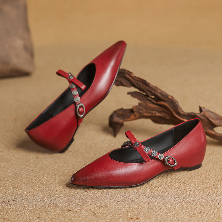 Stacy Genuine Leather Pointed Toe Flats