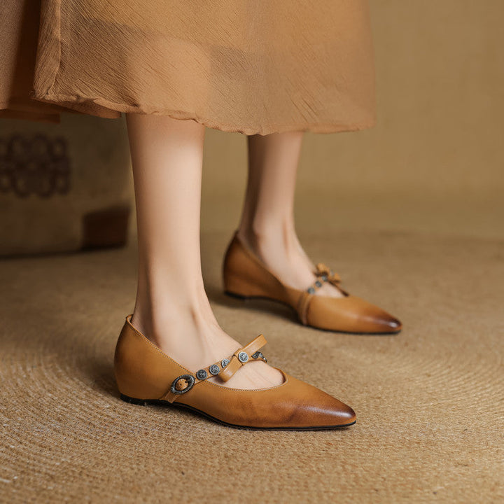 Stacy Genuine Leather Pointed Toe Flats
