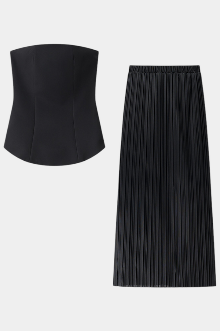 Clarita Strapless Bandeau Top with Pleated Skirt Set