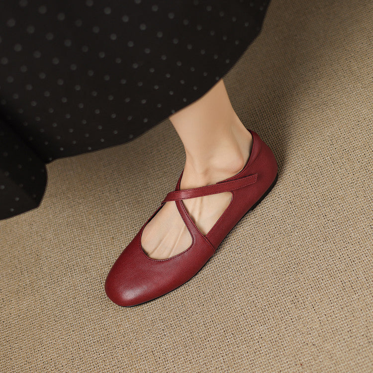 Muriel | Cross-Strap Leather Flats