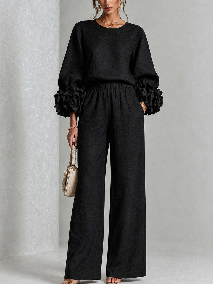 Rosabel | Floral Cuff Two-Piece Set Black