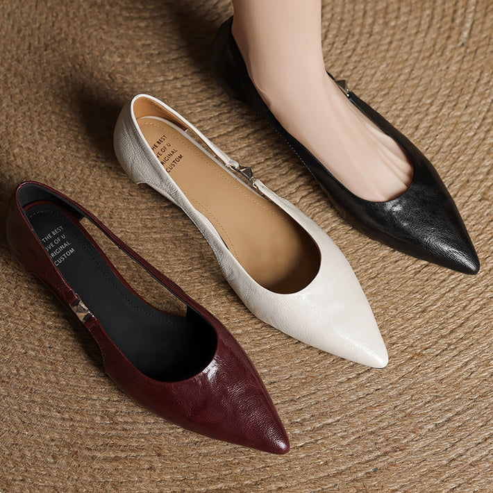 Zephy Genuine Leather Pointed Flats