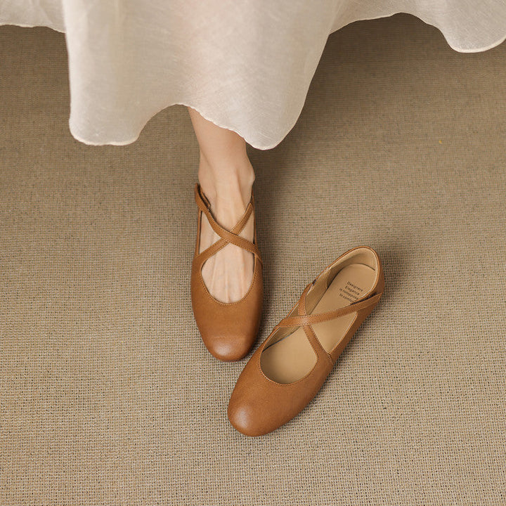 Muriel | Cross-Strap Leather Flats