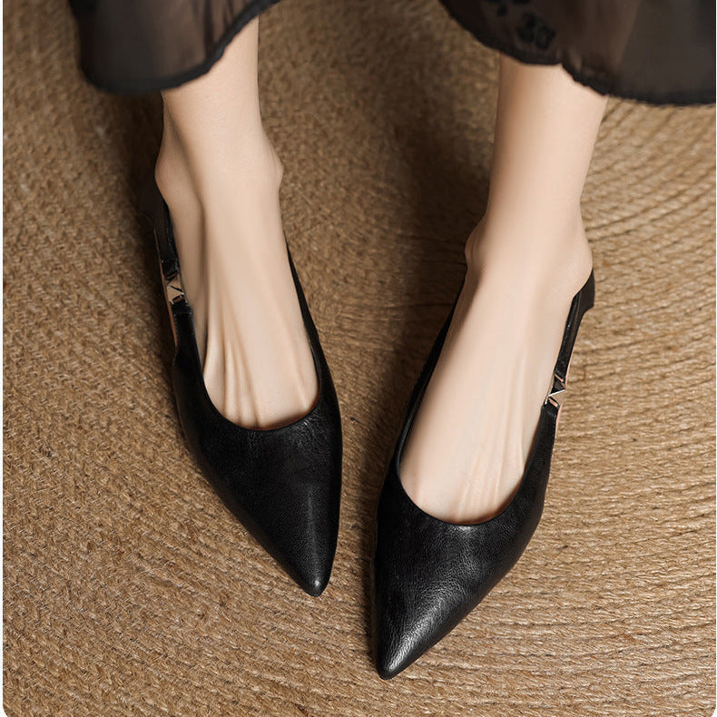 Zephy Genuine Leather Pointed Flats