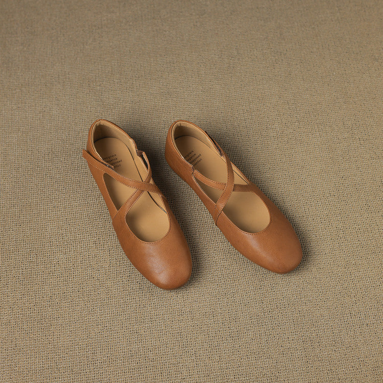 Muriel | Cross-Strap Leather Flats