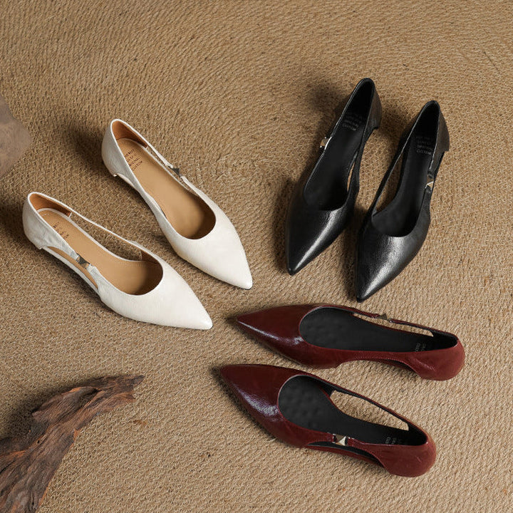 Zephy Genuine Leather Pointed Flats