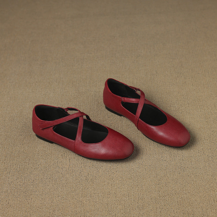 Muriel | Cross-Strap Leather Flats