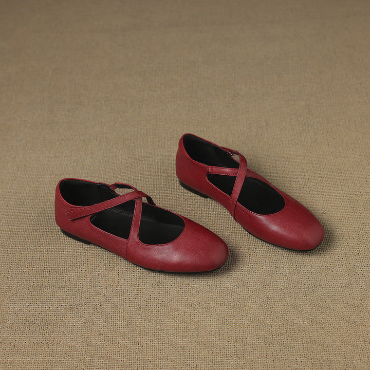 Muriel | Cross-Strap Leather Flats