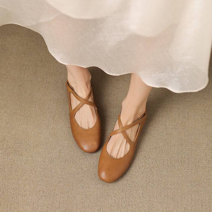 Muriel | Cross-Strap Leather Flats