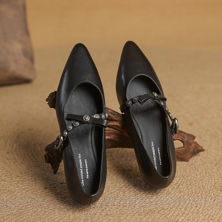 Stacy Genuine Leather Pointed Toe Flats