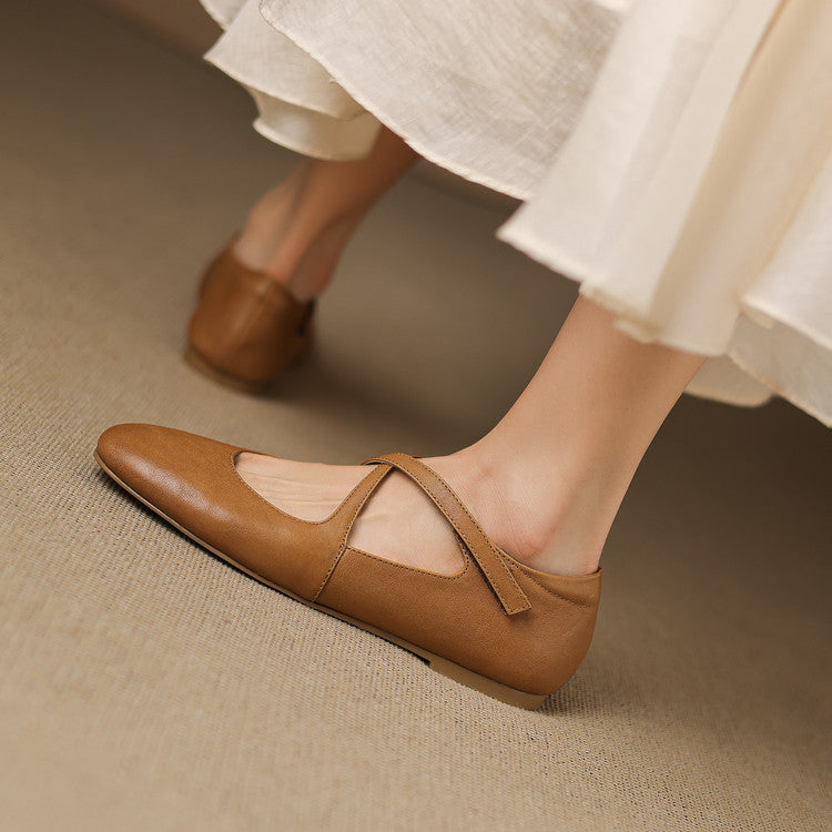 Muriel | Cross-Strap Leather Flats