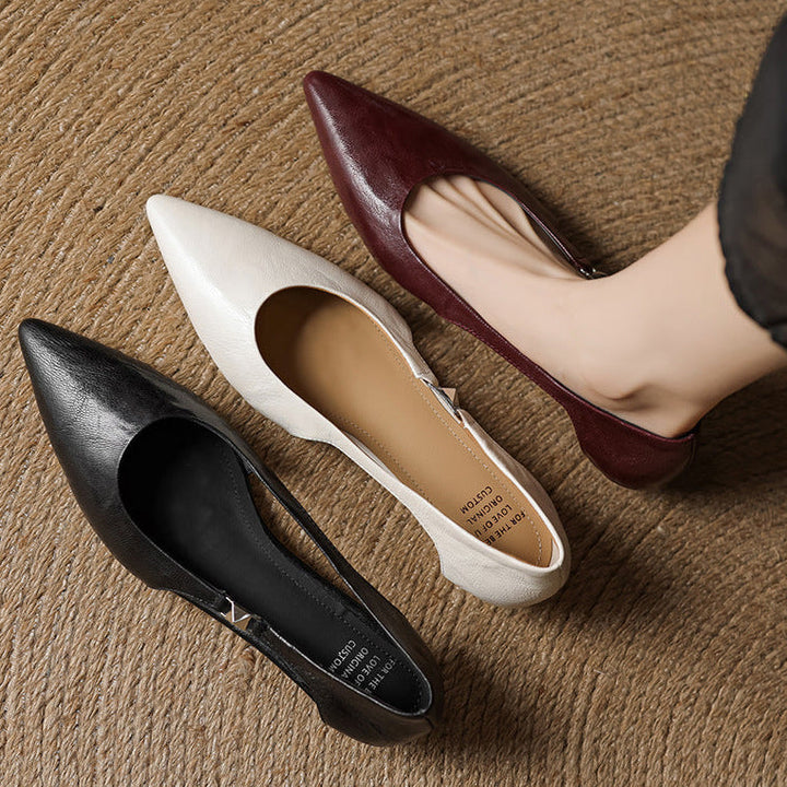 Zephy Genuine Leather Pointed Flats