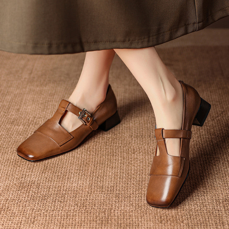Cecily | T-Strap Block Heel Pumps