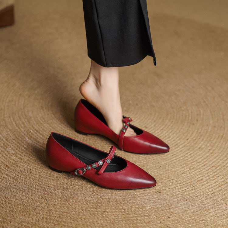 Stacy Genuine Leather Pointed Toe Flats