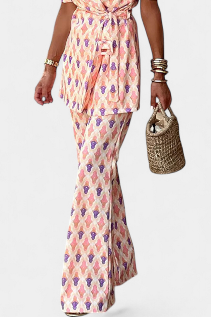 Araceli Tailored Set with Puff Sleeves and Flared Trousers