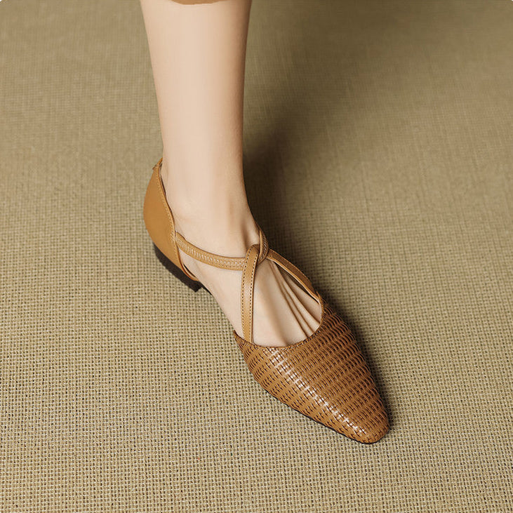 Primrose | Woven T-Strap Low Heels