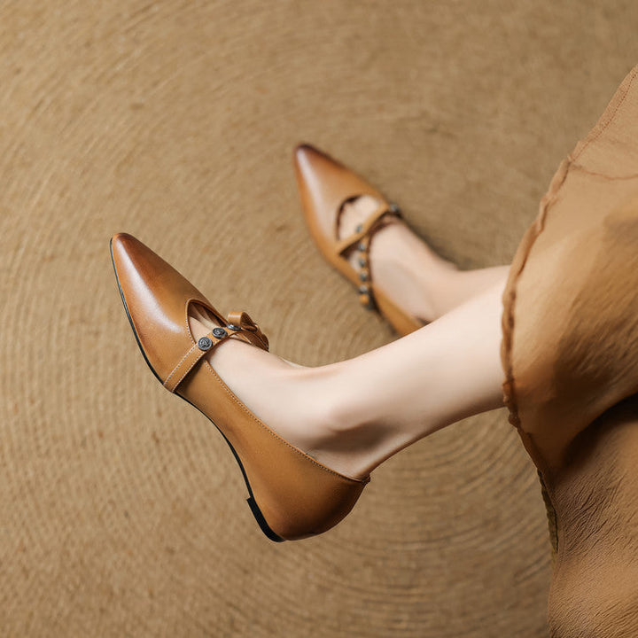Stacy Genuine Leather Pointed Toe Flats