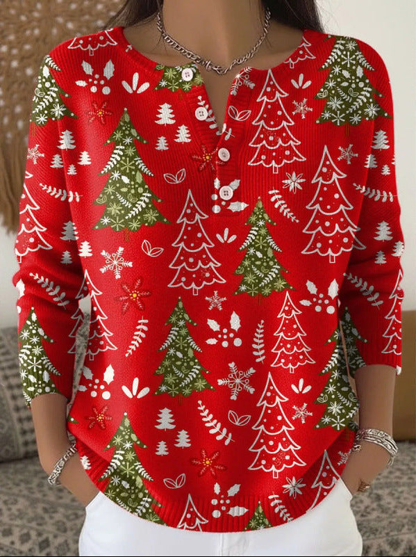 Kirsten | Christmas Print Henley Sweater